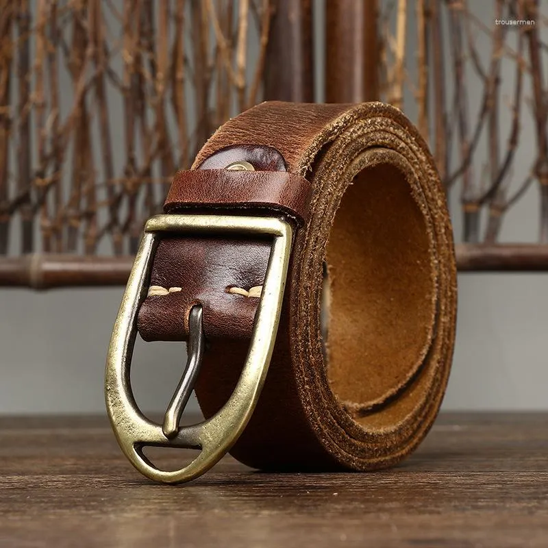 Belts 3.8CM Men High Quality Genuine Leather Belt Luxury Designer Copper Buckle Pure Cowskin Vintage Strap Male Jeans For Man