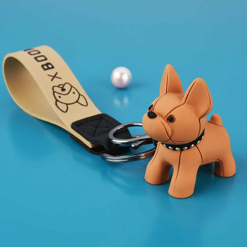 Rhinestone Bear Keychain Punk French dog Car Pendant Key Chain Ring Holder  Car Bag Llaveros Mujer