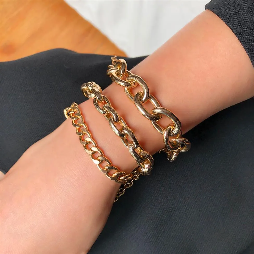 Gold Chunky Thick Chain Bracelets for Women Jewelry Accesorios Punk Mujer Gothic Gold Lock Friends Bracelet Bangle Gift AL7497242e