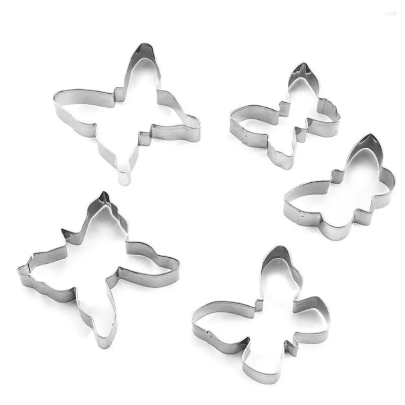 Bakvormen 5 stks Rvs Cookie Cutter Set non-stick Gereedschap Zilver Biscuit Cutters Vlinder Vormige Schimmel Bakkerij