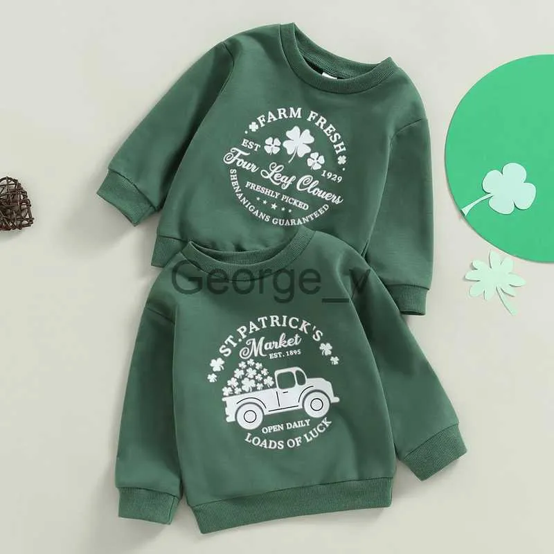 후드 땀 셔츠 20221209 Lioraitiin Kid Boys Girls St Patrick 's Day Shirts 긴 소매 둥근 목차 4 개의 잎 클로버 프린트 풀오버 탑 J230724