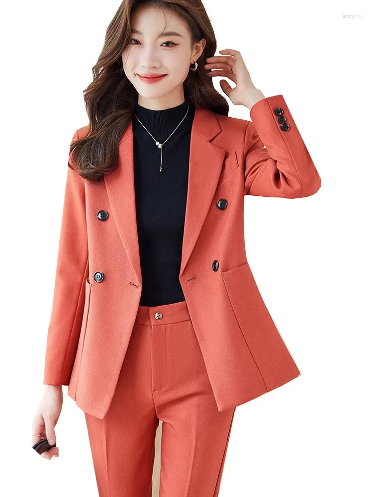 Women's Two Piece Pants Red Khaki Black Brown Women Pant Suit Ladies Female Formal Business Jacket Blazer And Trouser Work Wear 2 Set