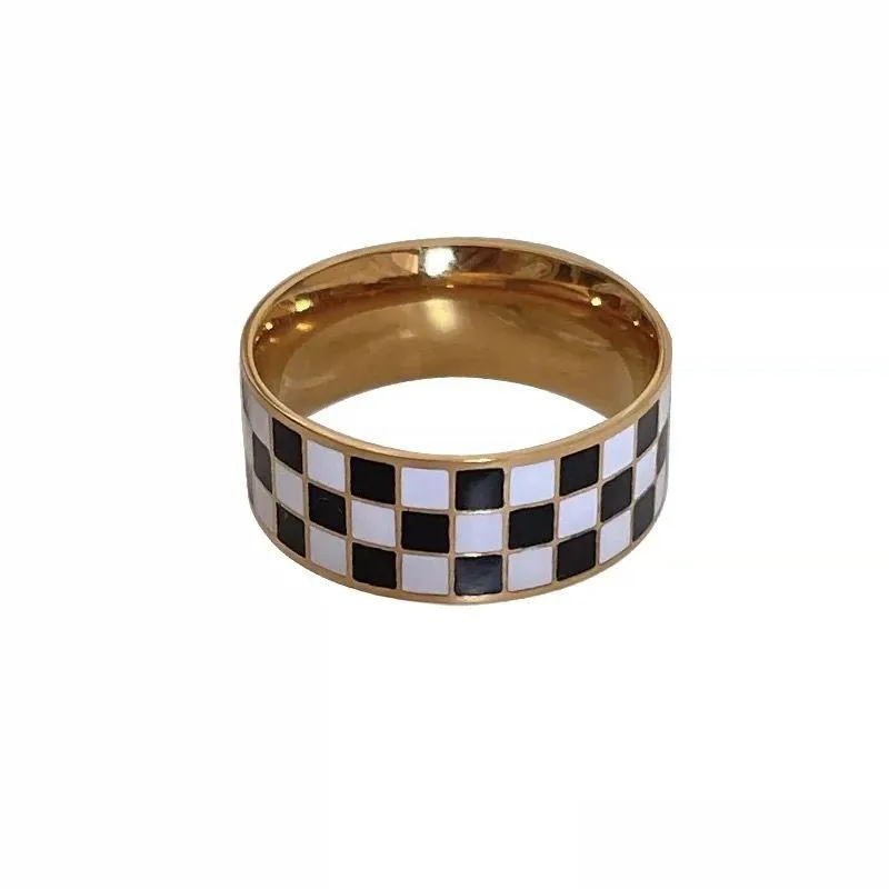 Band Ringen 6Mm Klassieke Sieraden Voor Vrouwen Dambord Eenvoudige Zwart-wit Plaid Ring Handgemaakte Luxe Gift Drop Levering Dhmgk