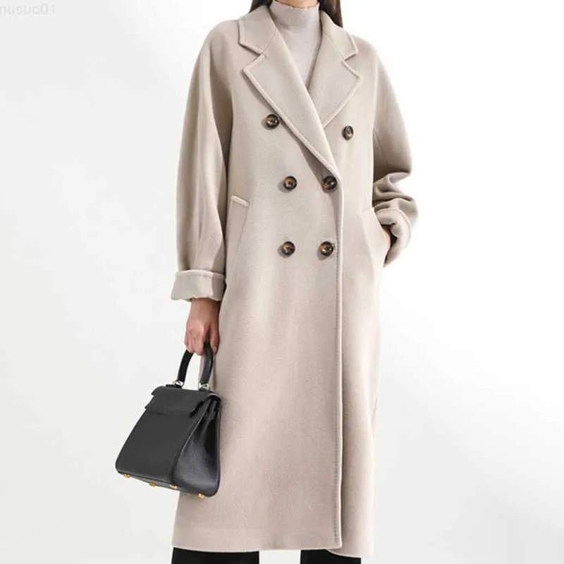 Dames Trenchcoats 2023 Herfst Dames Jas Effen Kleur Double Breasted Halflange Met Riem Overjas Winter Ruimvallend Casual Grote maten Dames Uitloper L230724