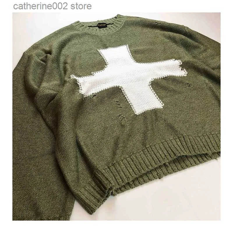 Erkek Sweaters Kapital Cross Sweater Büyük Boy Hip Hop Erkek Kadınlar 1 1 Yüksek Kaliteli Kapital Örgü Kazak T240112