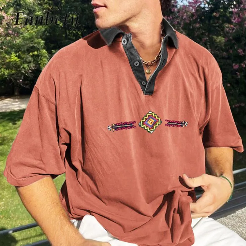 Heren t shirts vintage vakantiemen casual shirt mode contrast kleur print losse polo zomer zomers korte mouw all-match tops pullover