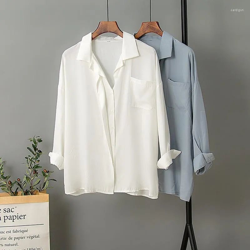 Bluzki damskie minimalistyczne luźne białe koszule dla kobiet strzałe kołnierzyki solidne kobiety 2023 Stylowa letnia letnia streetwear