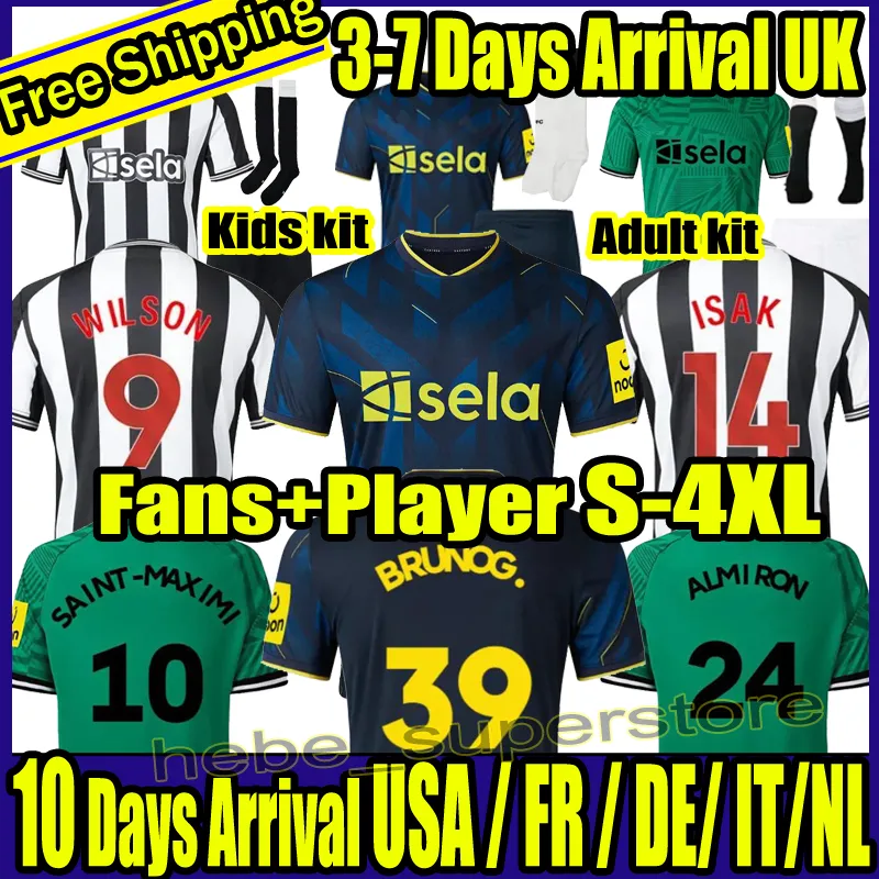 S-4xl 23 24 Newcastles Uniteds Soccer Jerseys Zestaw dla dzieci 2023 2024 Trening koszulki piłkarskiej Isak Trippier Hild Fan Player Wersja Bruno G. Wilson Saint Nufcs Maximin Isak