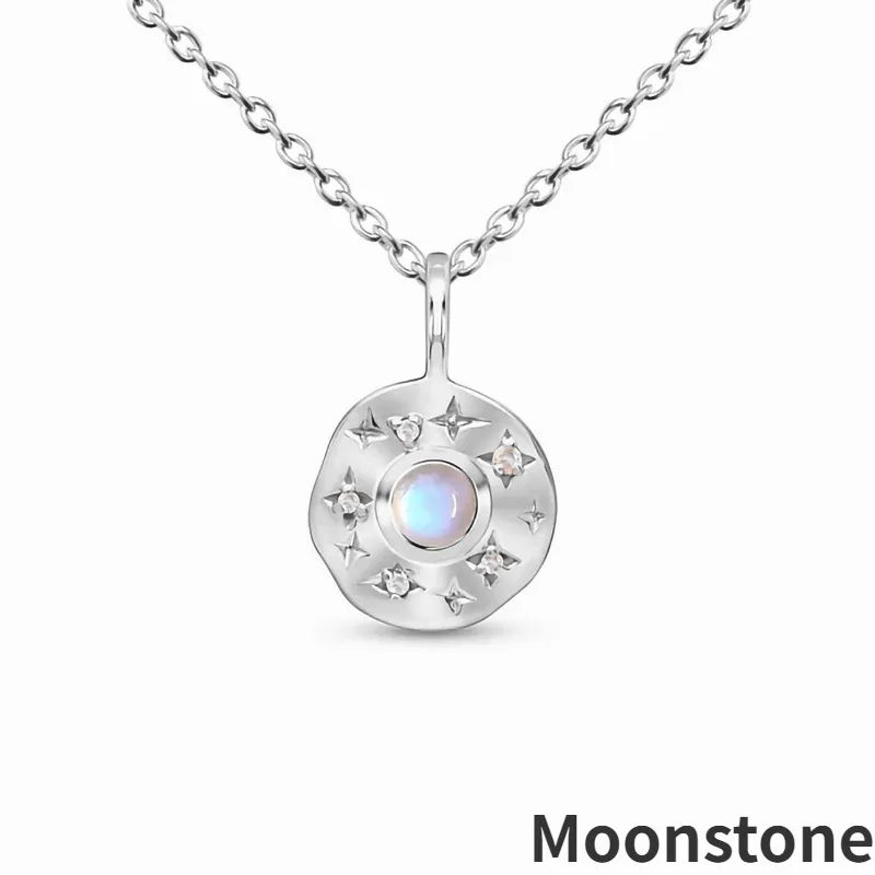 Collar con colgante de piedra lunar con incrustaciones de luna de plata de ley S925 retro europeo y americano 2023, joyería delicada para mujer