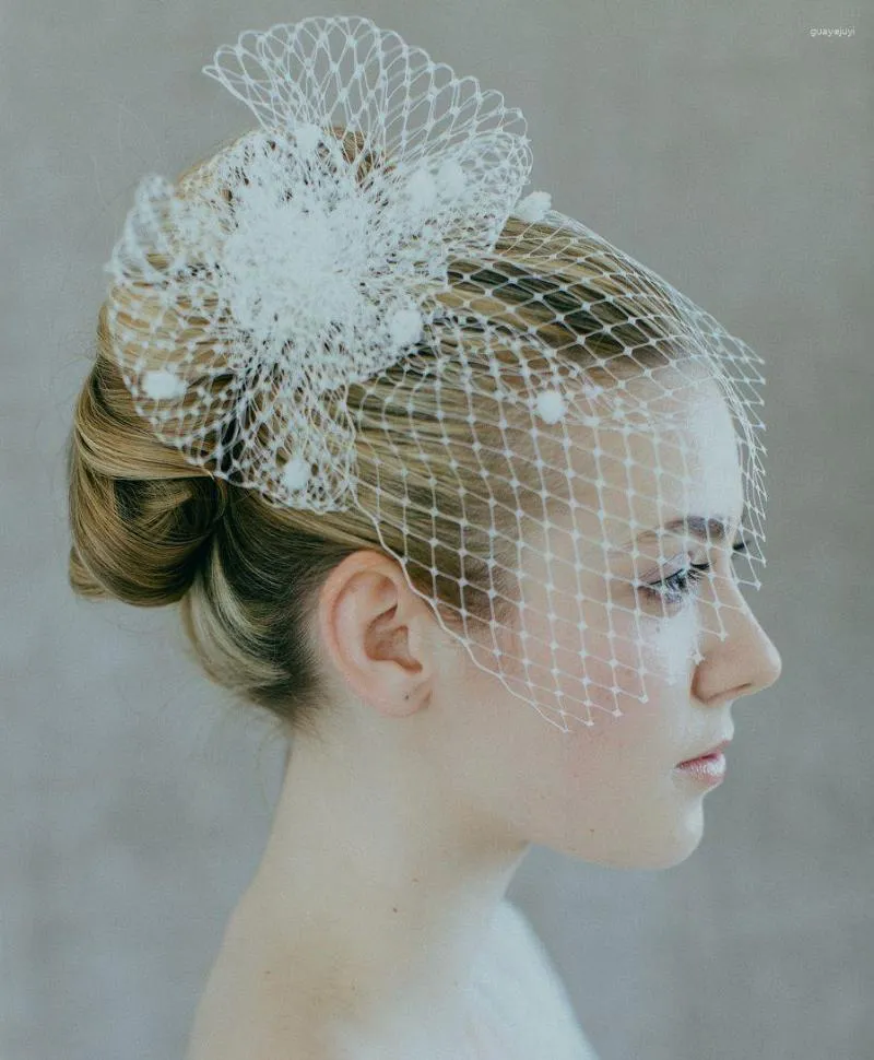 Veli da sposa bianco avorio rete gabbia per uccelli affascinante velo da sposa cappelli viso fascinator con pettine