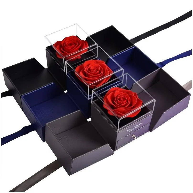 Cajas de joyería Diseño de moda Mujeres Flor simple Borde Caja de anillo de rosa Cajas de matrimonio Regalo de niñas para el día de San Valentín Entrega de entrega de embalaje Disp