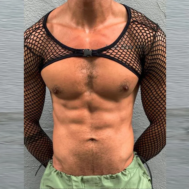 Sexy Men Mesh Male Short Sleeve Top