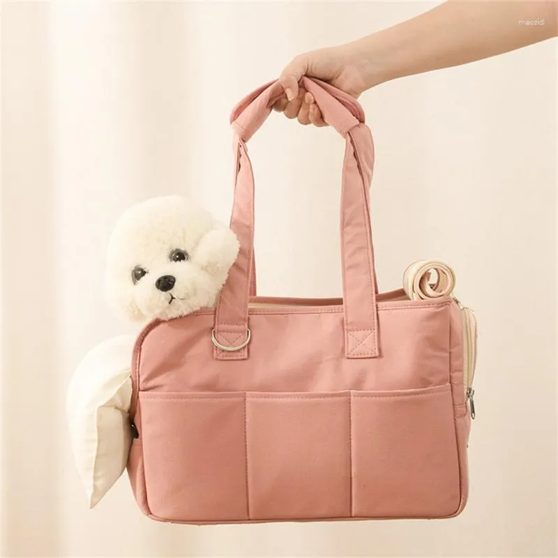 Köpek Taşıyıcı Sap çantalarla tasarlanmış bej taşınabilir evcil hayvan paketi büyük çanta kapasitesi Yumuşak Out crossbody omuz pamuk