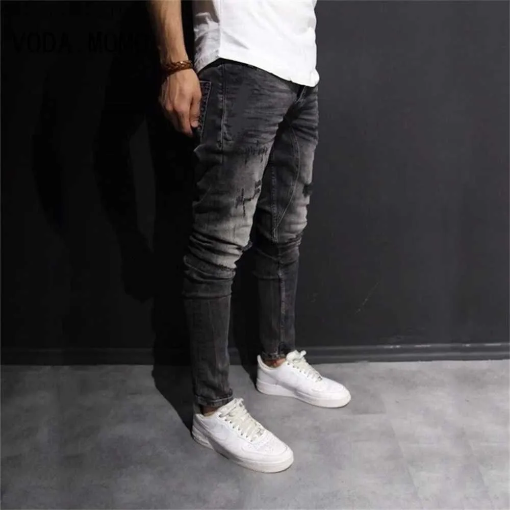 Мужские джинсы джинсы мужчины бизнес -повседневные черные тонкие брюки карандаш мужской мода скинни байкерские брюки улица хип -хоп вечеринка джинсовая одежда Men L230724