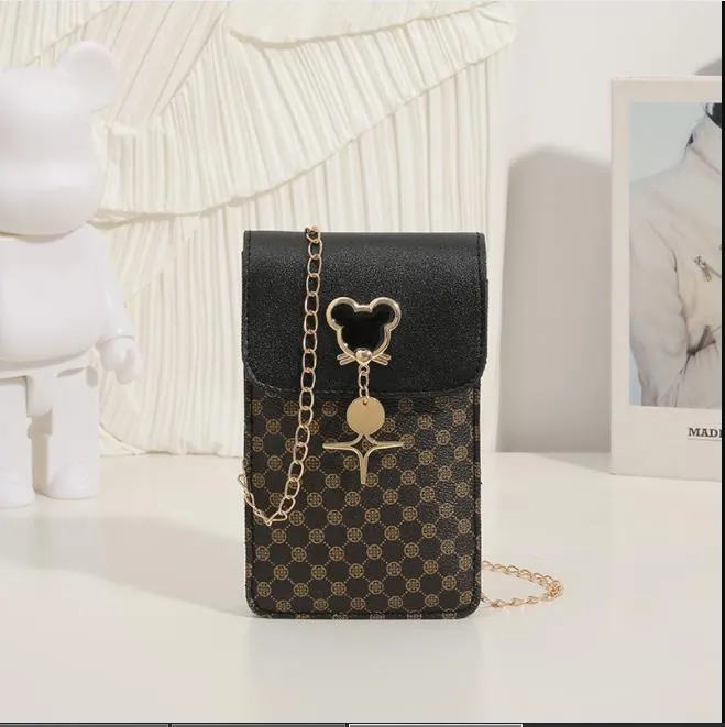 Wholesale of printed mobile phone bags for women's new fashion fresh crossbody women's trend fashion mini mobile wallet Crossbody bag Sequin Chain Bag