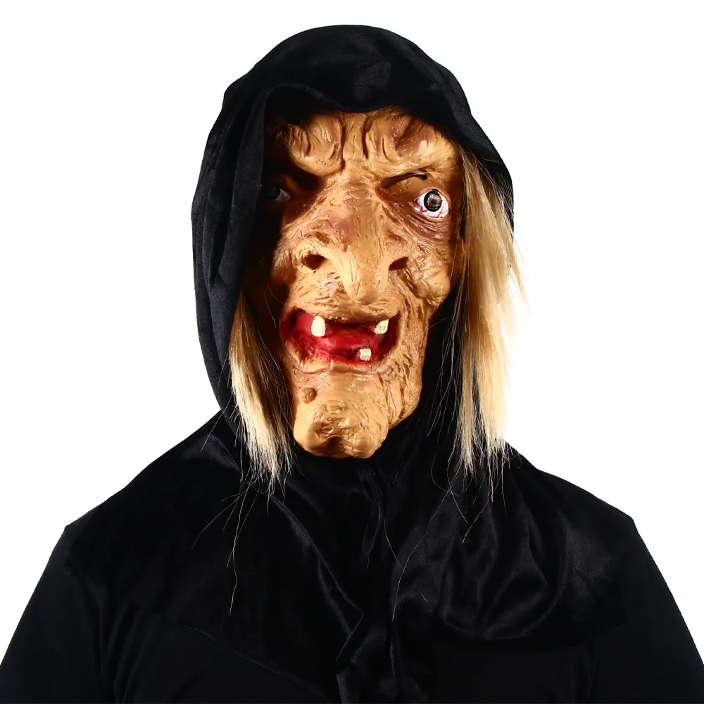 Maschera da vecchia strega spaventosa in lattice con capelli Halloween Fancy Dress Smorfia Costume da festa Maschere Cosplay Puntelli per adulti