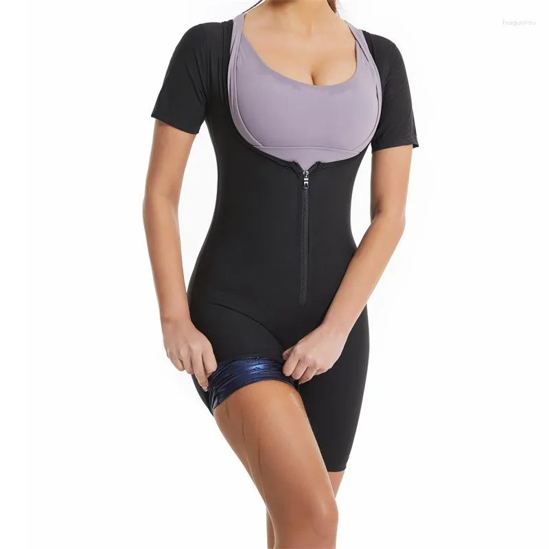 Frauen Shaper Sauna Anzug für Frauen Schweißjacke Kurzarm Workout Reißverschluss Top Gym Fitness Hemd Körper Shaper