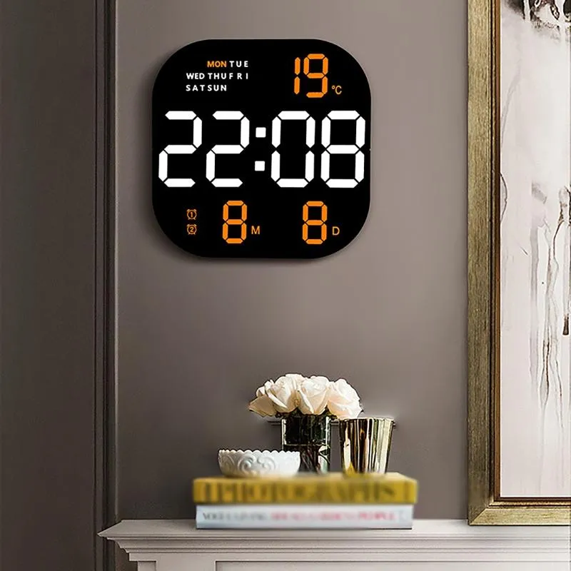 Wall Clocks Large Screen Clock Smart Brightness Remote Control LED Digital Electronic Dual Alarm Living Room Decor