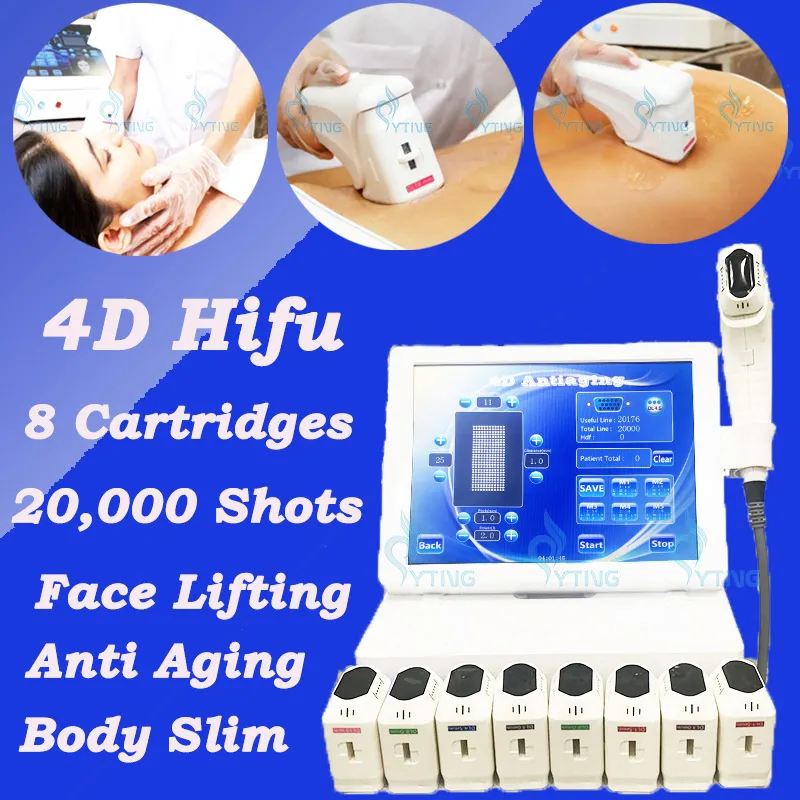 Profesjonalny 3D 4D HIFU 12 linii 20000 strzały SMA Podnoszenie pielęgnacji skóry usuwanie ciała Salon Salon Salon Maszyna 8 Kaset 8 nabojów