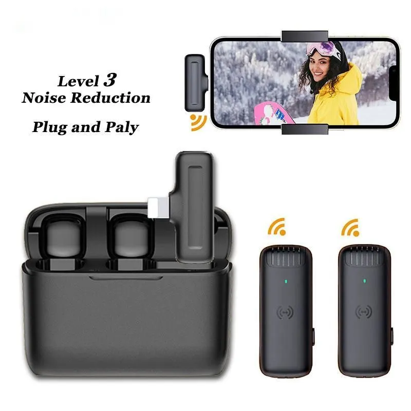 Kablosuz Lavalier Mikrofon Mini Taşınabilir Gürültü Azaltma Audio Video Kayıt Mikrofonu İPhone Android Şarj Kutusu ile
