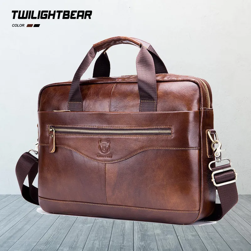 Bortkörningar Cow Leather Portcase Men Handväskor Högkvalitativ Business Laptop Massager Bag Brand Real AS044 230724