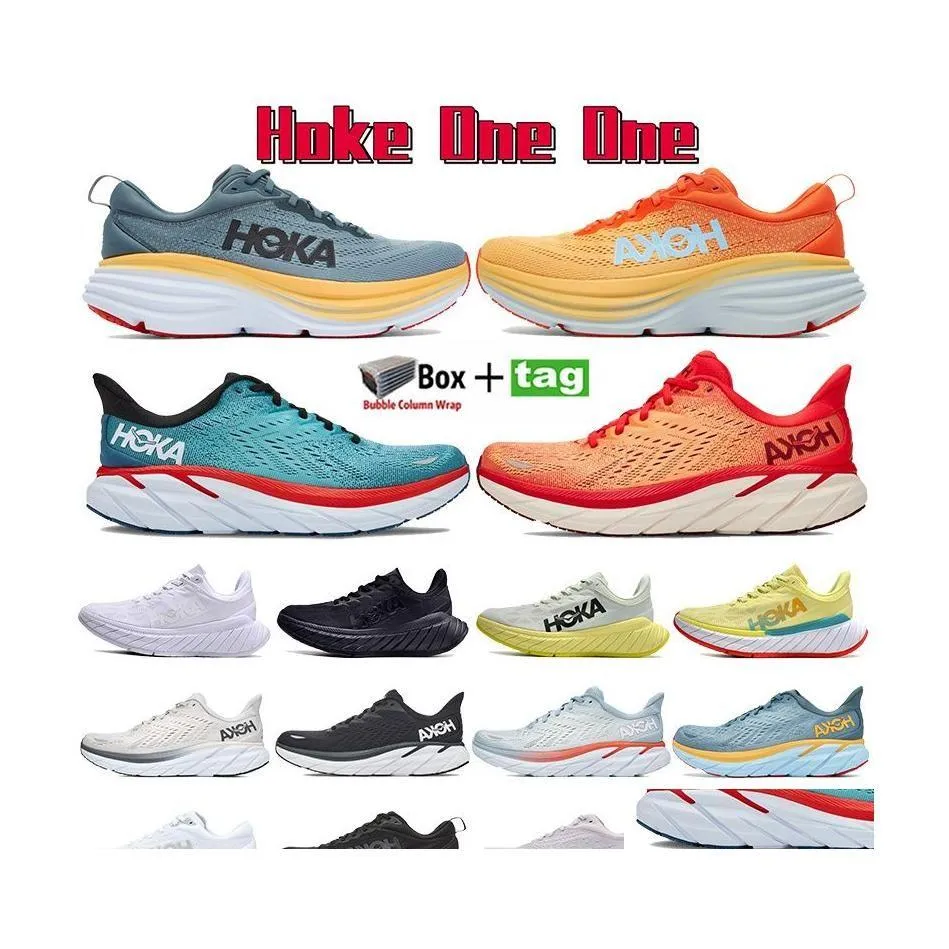 Geklede schoenen met doos Hoka One Running Bondi Clifton 8 Carbon X 2 Sneakers Schokabsorptie Designer Heren Dames Schoen Goblin Blauw Amber D Dhj5A