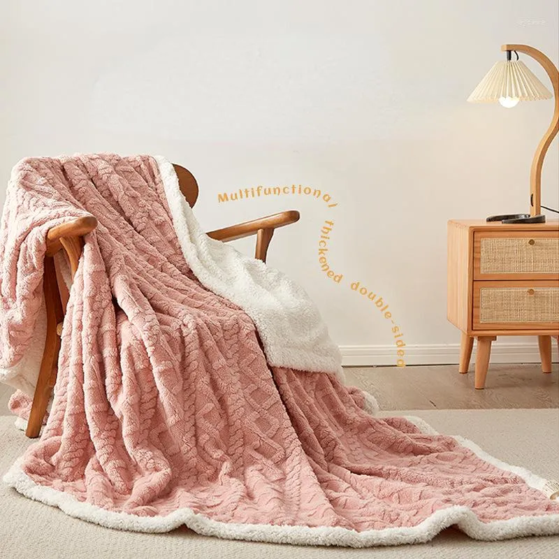 Couvertures étudiant sieste bureau canapé couverture agneau cachemire tuf Double épaissi corail velours chaud couleur unie climatisation couette