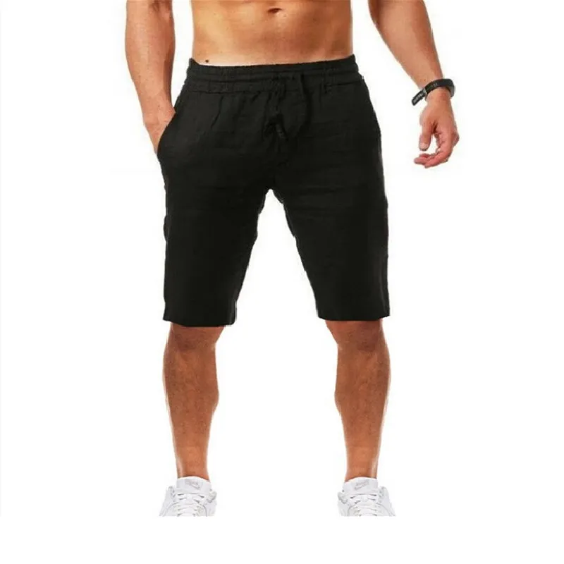 2023 sommer Neue Mode Lose Feste Leinen Hosen Schweiß-wicking Atmungsaktive Tasche Kordelzug Capris männer Sport Casual Shorts