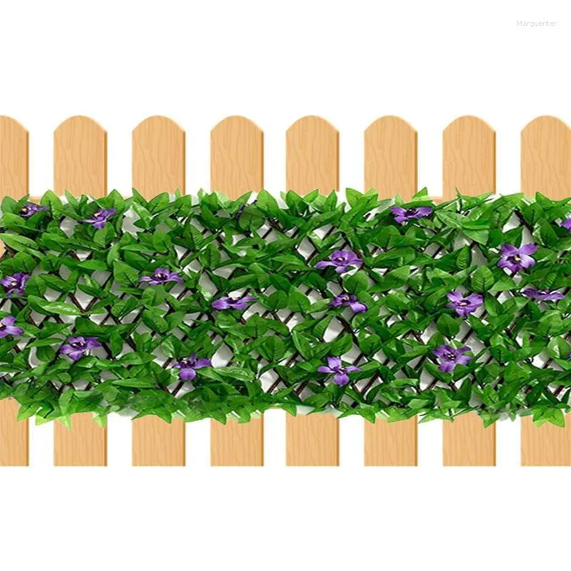 Decorative Flowers Artificial Garden Fence Retractable Wall Leaves Faux Ivy Screen Panels Violet Flower Leaf For Outdoor Balcony Decor