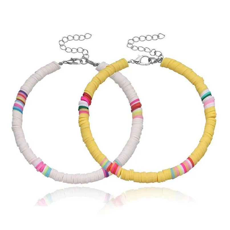 Bracelets de cheville 6Mm Colorf argile molle pour les femmes arc-en-ciel polymère empilable chaîne perlée Bracelet de cheville Boho plage bijoux livraison directe