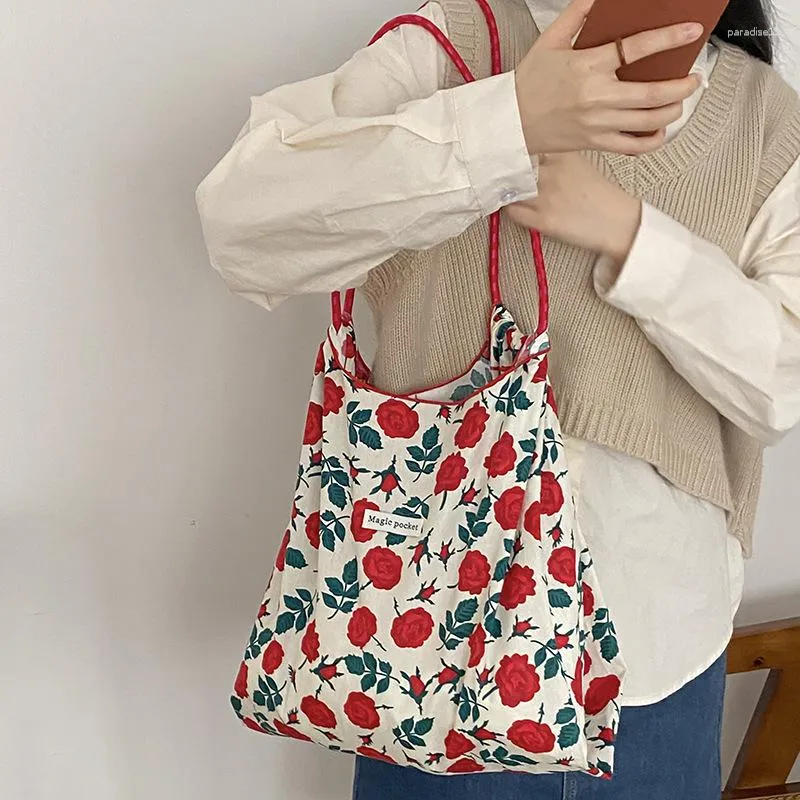 Boodschappentassen Kleine Bloemen Herbruikbare Grote Capaciteit Casual Tote Handtassen Voor Vrouwen Ins Bloemen Bedrukte Schoudertas