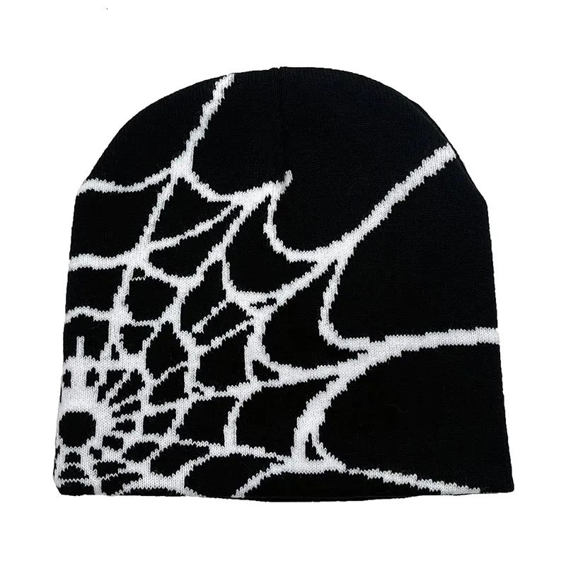 Beanie/Skull Caps Fashion Knitting Spider Web Design Cap Men Kvinnor Pullover Pile Cap Paragraf Kvalitet Beanie Y2K Warm Ins Wool Cold Cap 230724