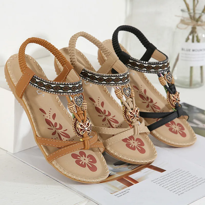 Sandalen Rimocy Zomer Vrouwen Bohemian 2023 Crystal Foam Antislip Sandalias Mujer Elastische Band Strap Lage Hakken Rome Schoenen 230724