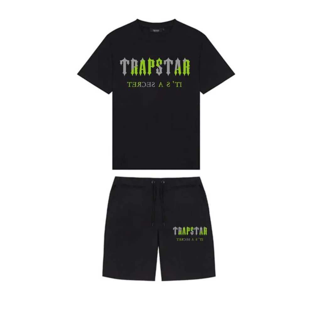 Men's T-Shirts Summer TRAPSTAR Printed Cotton T-Shirt Men Beach Shorts Sets Streetwear Tracksuit Motion current 658ess