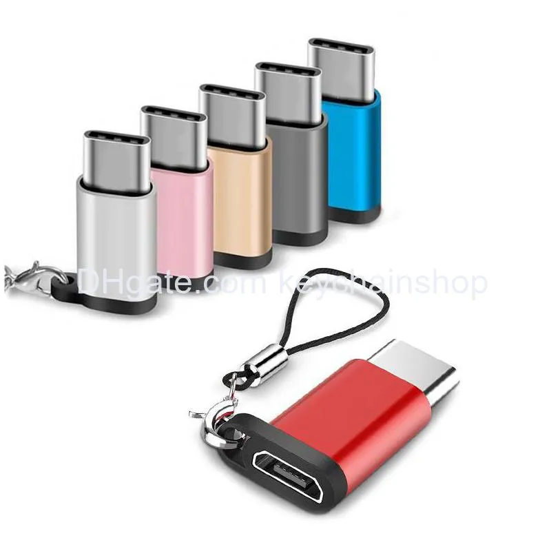 Nyckelringar Portable Type-C till Micro USB-adapter med anti-Lost KeyChain Convert-kontakt för Huawei Drop Leverans smycken DHE01