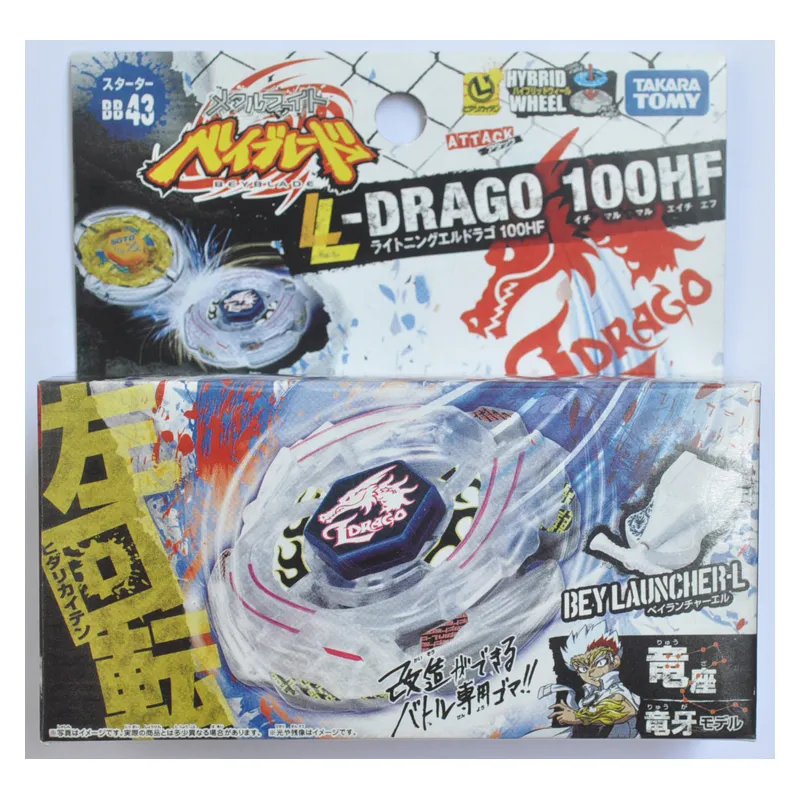 Spinning Top Tomy Beyblade Metal Battle Fusion Top BB43 L Drago 100HF With Light Launcher 230721