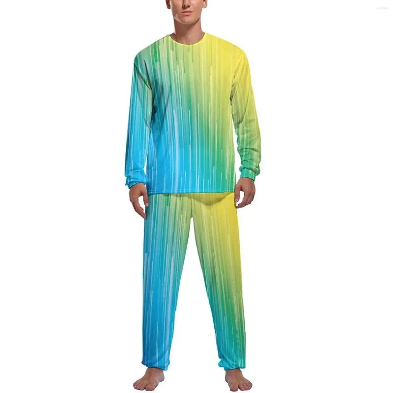 Mäns sömnkläder Rainbow randiga pyjamas vertikala linjer manlig långärmad mode pyjama sätter 2 stycken sovrum anpassad födelsedagspresent