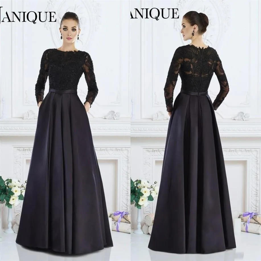 2019 Janique Black Long Sleeves الرسمية الرسمية A-Line Jewel Lace Admed Of The Bride Dresses Made Women Evening Wear332f