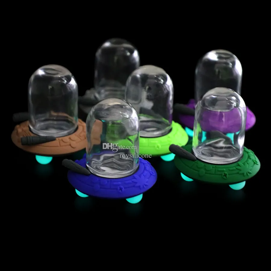 Opslagpotten Glazen pot UFO-vorm Siliconen deksel Wax Plastic deksel Containerflessen voor rook Dab Rig Organisatie Huishouden Keukengerei