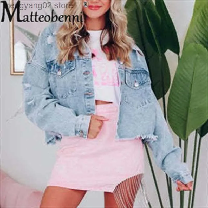 Women's Jackets Fashion Trend Pentagram Back Splicing Tassel Denim Jacket Female Casual Loose Streetwear Women Long Sleeve Button Cardigan Coat T230724