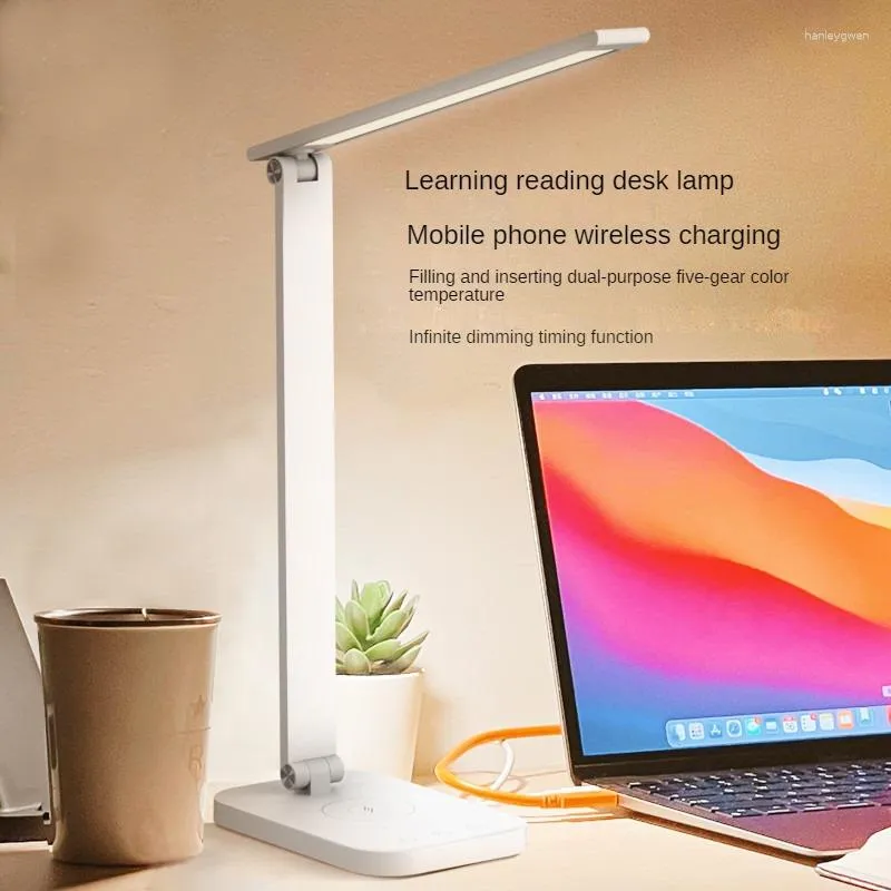 Tafellampen Led Bureau USB Oogbeschermingslamp 5 Dimbaar Level Touch Nachtlampje Voor lezen in de slaapkamer Draadloos opladen