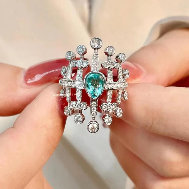 Anillos de racimo Anillo de circón Paraiba brillante Joyería de plata 925 para mujer Fiesta radiante Boda nupcial