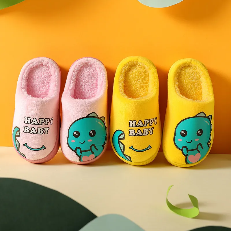 Slippers Winter Children's Slippers Kids Home Shoes Dinosaur Warm Plush Indoor Autumn Non-Slip Soft Slipper For Boys Girls 230724