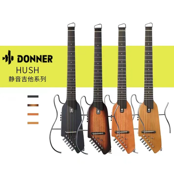 DONNER Light guitare acoustique à cordes d'acier voyage Portable amovible sans tête guitare en bois effet muet