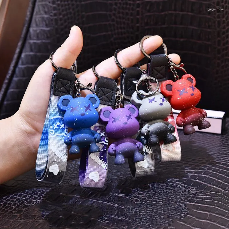 Keychains Fashion Chameleon Bear Keychain Leather Cow for Women Bag Jewelry Trinka Men's Car Key Ring Chain Pendant S604