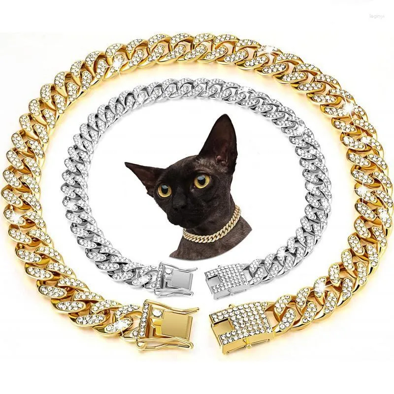 Colliers pour chiens strass chaton collier chaîne en métal de luxe pour toutes les races chiens chats lien cubain collier Hip Hop or chiot animal de compagnie