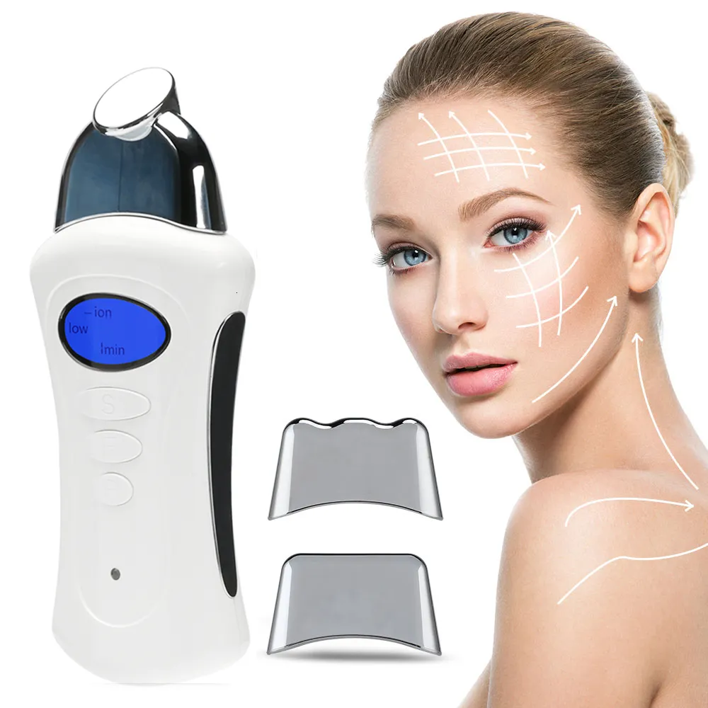 Masseur de visage Mini appareil de spa portatif électrique galvanisé par ions à micro-courant avec 3 têtes de massage amélioration USB beauté EMS gel soins de la peau 230720