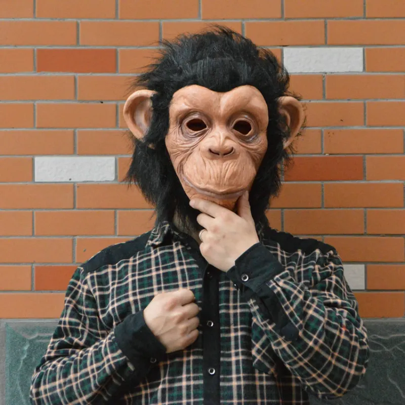 Lateks hayvan şempanze kafa maskesi maymun süslü elbise şempanze cosplay maskesi kostüm tiyatrosu pervane cadılar bayramı parti malzemeleri