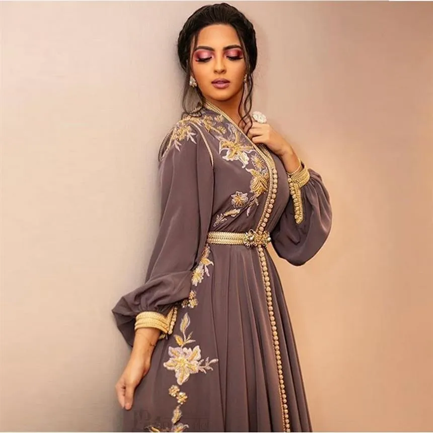 Vestidos de noite marroquinos dubai kaftan rendas 2020 decote v bordado apliques vestido longo formal manga comprida vestido de festa muçulmano árabe220l