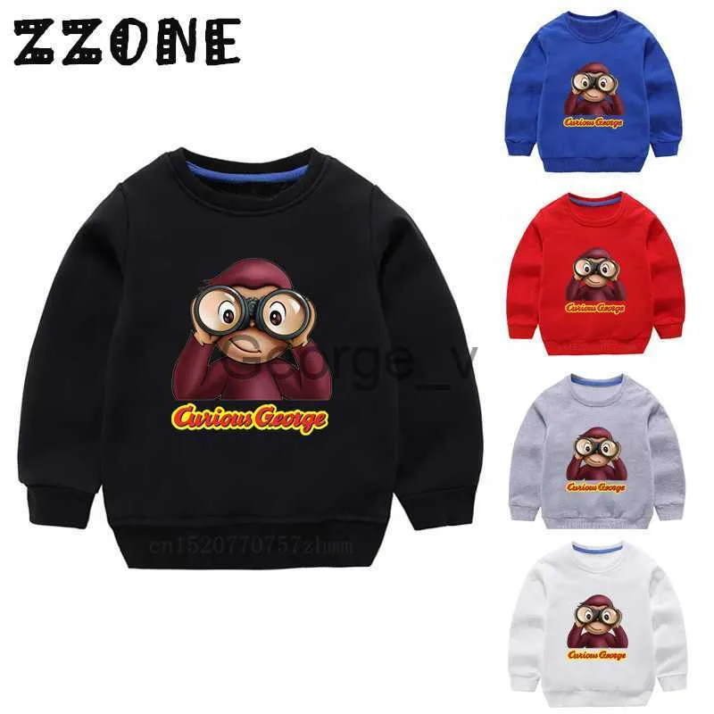 Hoodies Sweatshirts Kinder Hoodies Kinder Curious George Lustige Affe Cartoon Baby Baumwolle Pullover Tops Mädchen Jungen Herbst ClothesKYT5266 J230724